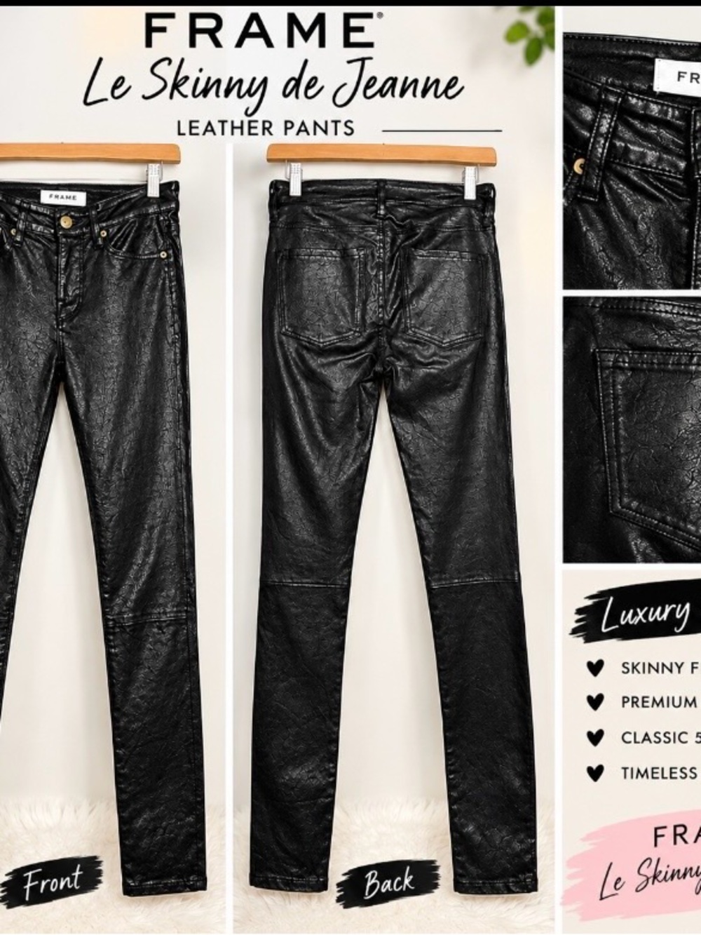 Frame Denim Le Skinny de Jeanne Leather Jeans in Black
